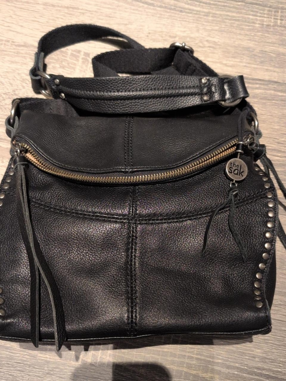 The Sak Black Leather Crossbody with Stud Accents